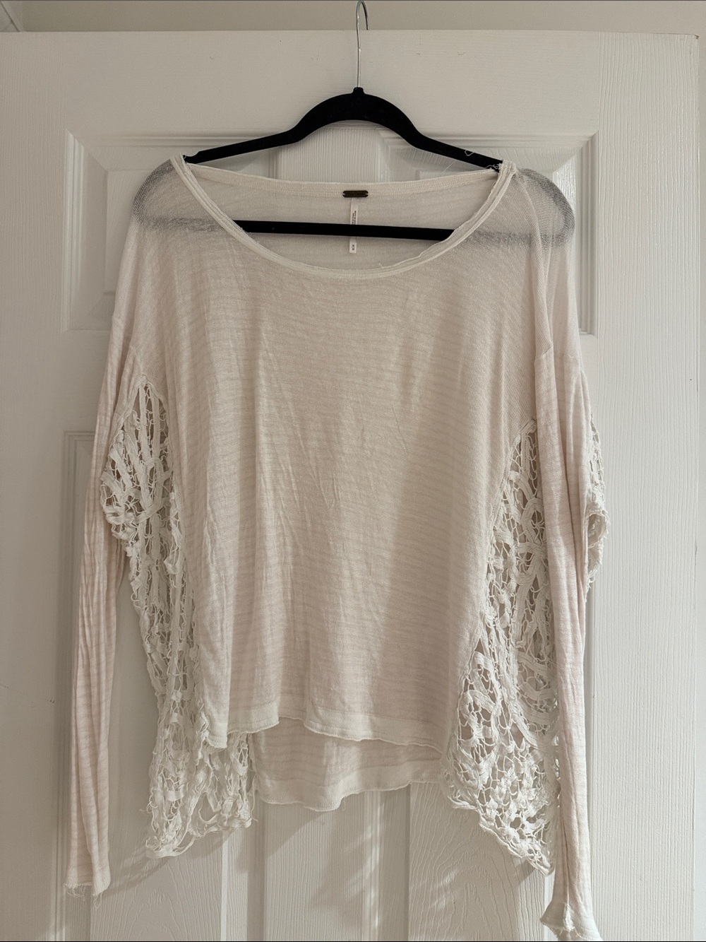 Free People Cream Crochet-Trim Lightweight Pullover